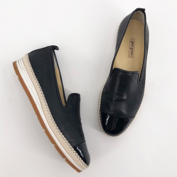 PAUL GREEN Posh Black Perforated Leather Espadrille Loafer - Picture 1 of 9